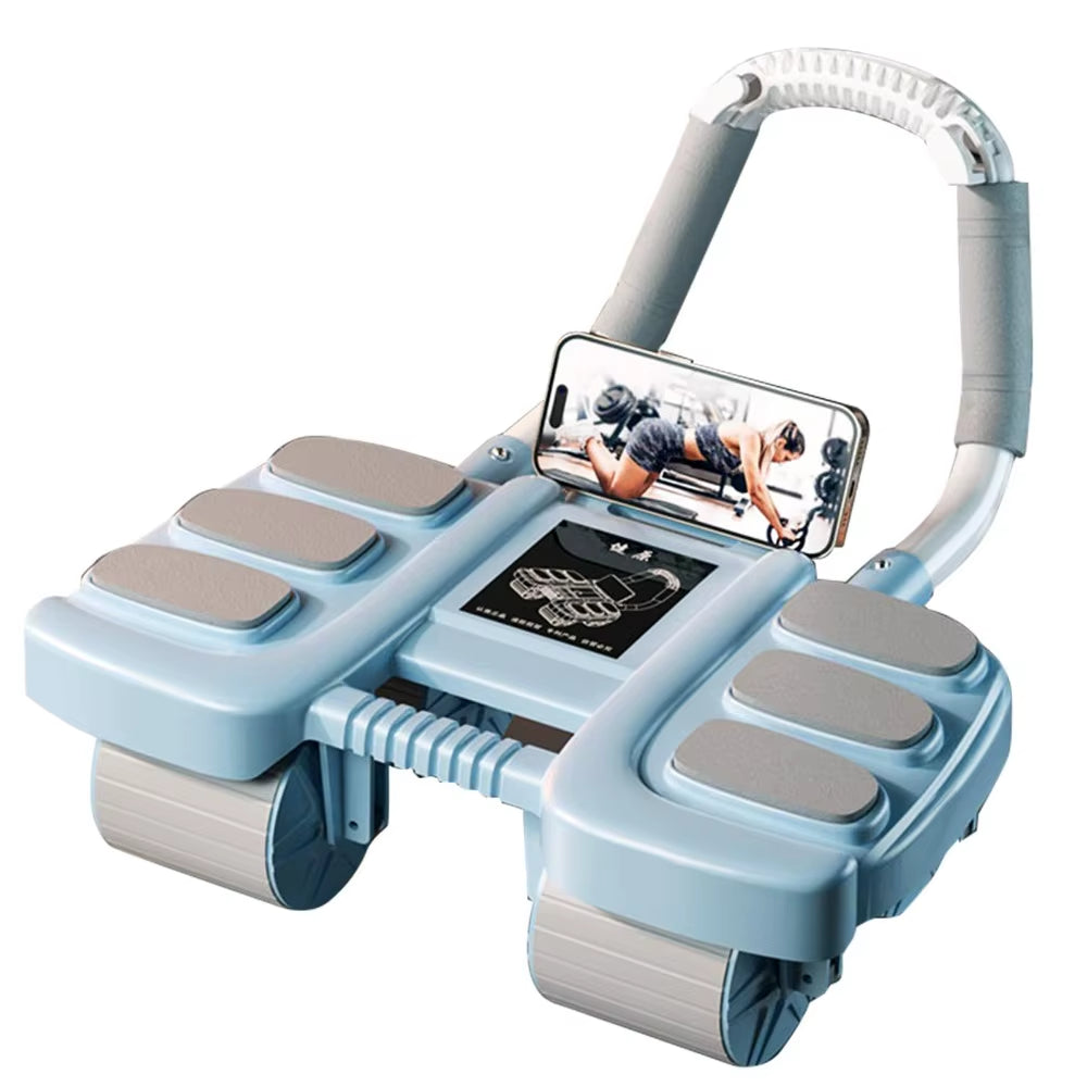 4 Wheels 6 in 1 Abdominal Wheel Automatic Rebound Slider Rail Exercise Wheels Reduce Belly with Timer Exercise Roller