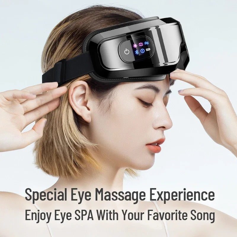 Smart Eye Massager with Heat and Vibration 6 Modes with Bluetooth Music Heat Compression Foldable Eye Massage for Migraines